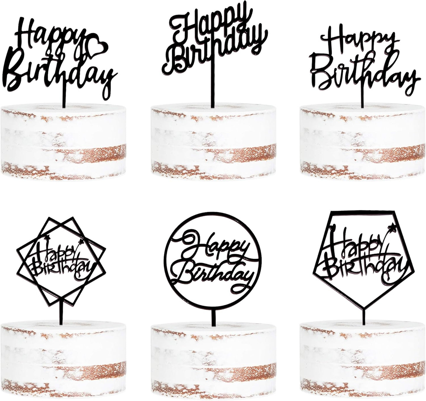 6-Pack Gold Cake Topper Set, Double-Sided Glitter, Acrylic Happy Birthday Cupcake Toppers, Birthday Decorations for Children or Adults.