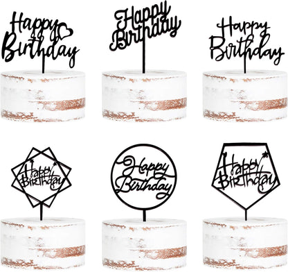 6-Pack Gold Cake Topper Set, Double-Sided Glitter, Acrylic Happy Birthday Cupcake Toppers, Birthday Decorations for Children or Adults.
