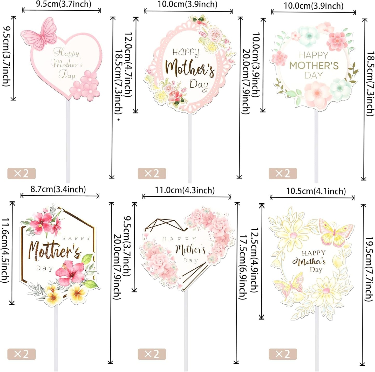 24 PCS Happy Mother's Day Cupcake Toppers with Glitter Heart Love Mother Best Mom Cupcake Picks for Happy Mother's Day Theme Women Birthday Party Cake Decorations Supplies Rose Gold