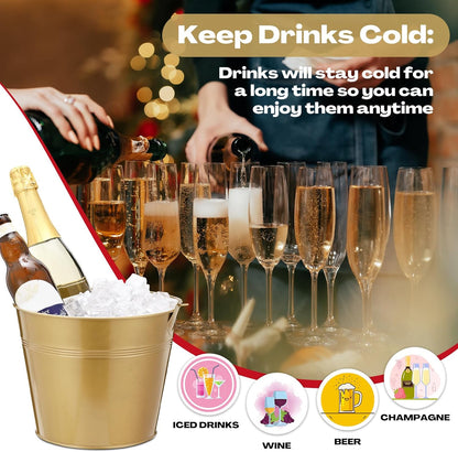 Didaey 24 Pcs Metal Beer Bucket Bulk Ice Bucket Ice Pails with Handle Champagne Soda Party Beverage Chiller for Summer Picnic Pool Wedding Party Supplies Wine Champagne Bar (7.1 x 6.5 x 5.1",Gold)