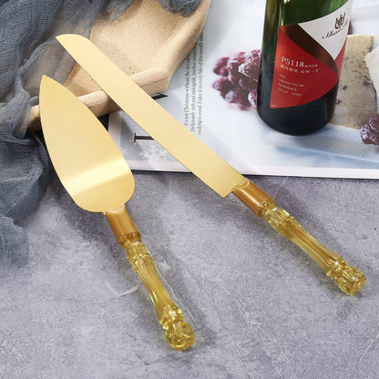 TANG SONG Simple Design Wedding Cake Knife and Serving Set for Parties Weddings Birthdays Anniversaries (Golden)