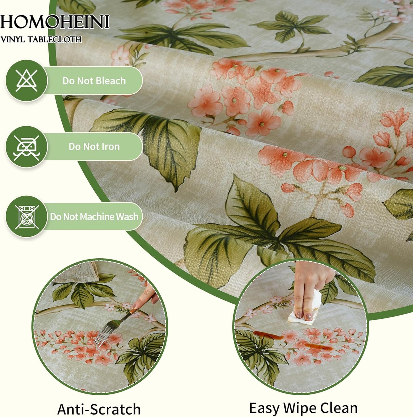 Rectangle Table Cloth,100% Waterproof Tablecloth Oil Proof Spill Proof Vinyl Table Cloth, Wipe Clean Plastic Table Cover for Dining, Camping, Indoor and Outdoor 52" x 70",Leaves