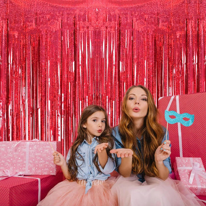 2 Pack 3.2ft x 8.2ft Silver Metallic Tinsel Foil Fringe Curtains, Door Streamer Photo Booth Backdrop for Birthday Graduation Engagement Bridal Shower Bachelorette Baby Shower Party Decorations