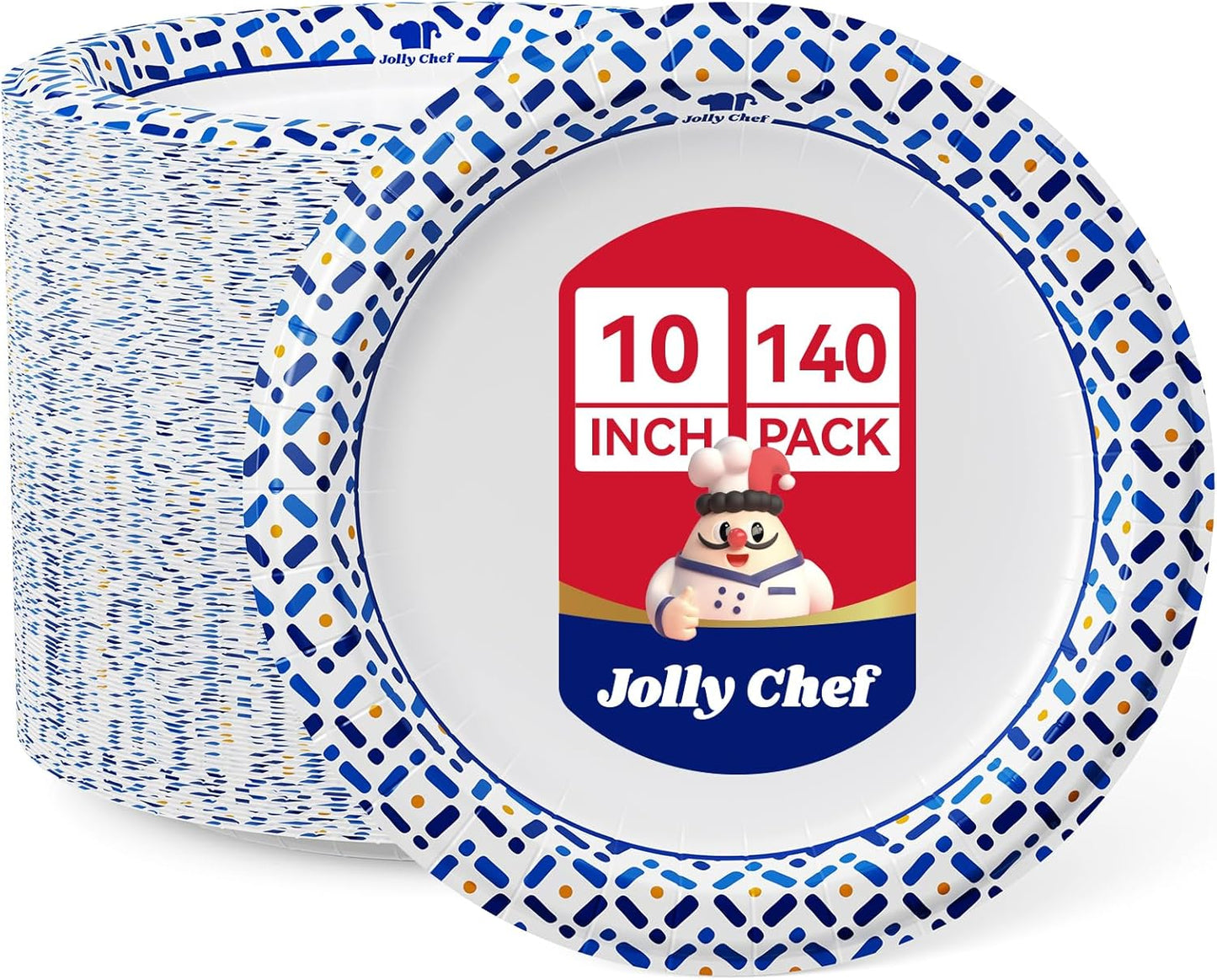 JOLLY CHEF 300 Count 8.5 Inch Paper Plates, Soak-Proof, Cut Proof, Disposable Heavy Duty Plates for Everyday Use, Picnic, Family Gatherings, Parties