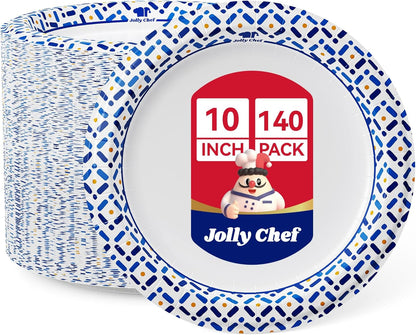 JOLLY CHEF 300 Count 8.5 Inch Paper Plates, Soak-Proof, Cut Proof, Disposable Heavy Duty Plates for Everyday Use, Picnic, Family Gatherings, Parties