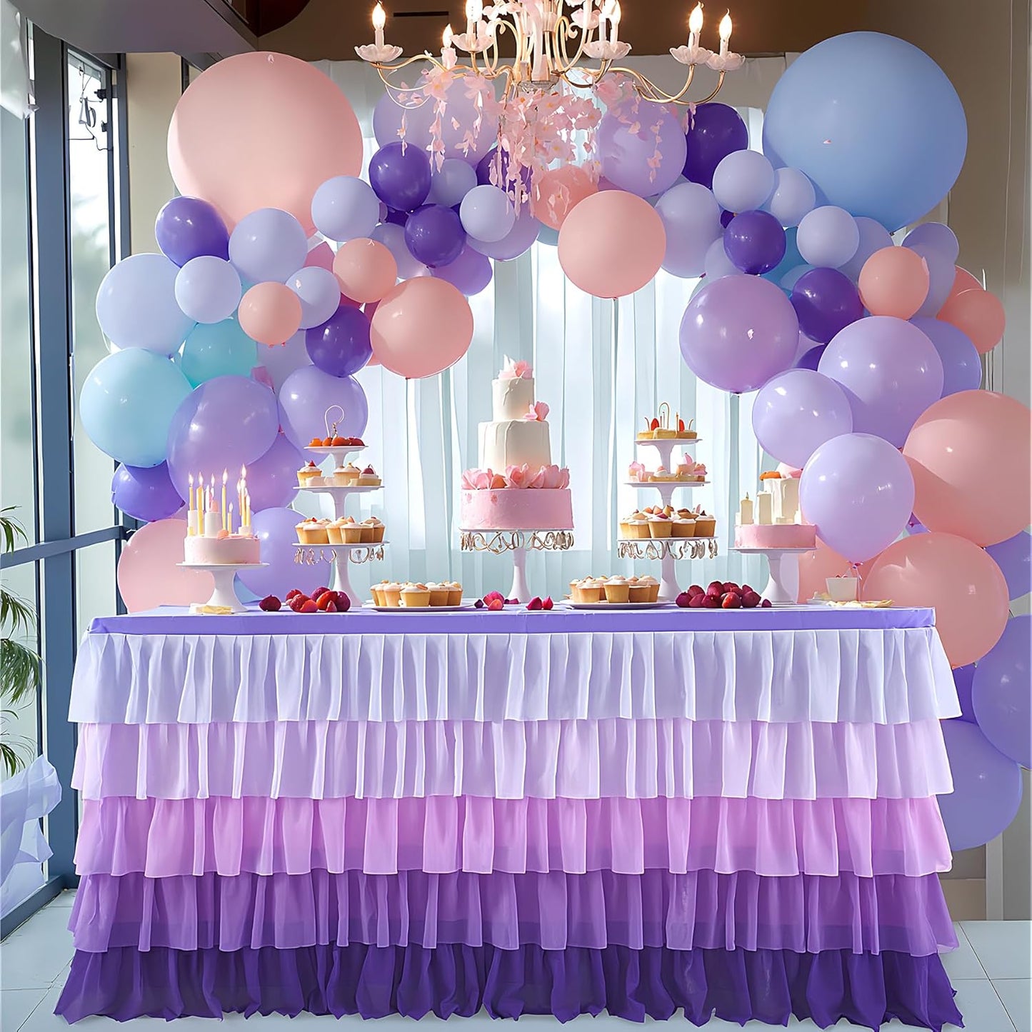 Pastel Rainbow Table Skirt Ruffle Party Tablecloth for Rectangle Table 6ft Birthday Party Baby Shower