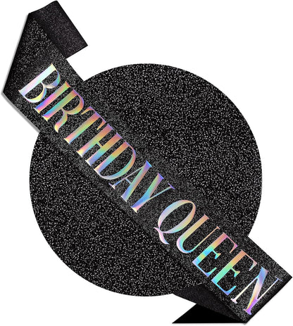 RUDONG M Birthday Queen Sash Glitter - Gold Birthday Sash for Women & Girls | Sweet 16/18th/21st/30th/40th/50th/60th/70th, All-Age Celebration Party Decor