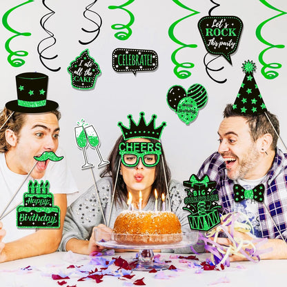 36 PCS Birthday Photo Booth Props Party Supplies Holiday Picture Decorations Photo Booth Props for Birthday Party Favors Pose Sign Kit Fun for Party (Purple and Black)