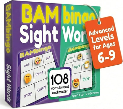 THE BAMBINO TREE Sight Word Bingo Game Level 1 and 2 - Educational Games for Kids - Learn to Read Vocabulary for Kindergarten 1st Grade - Dolch's Fry's Words Lists