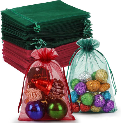 HRX Package 100pcs White Organza Bags, 4x6 inch Mesh Bags Drawstring Gift Bags Jewelry Pouches for Candy Wedding Favors Christmas