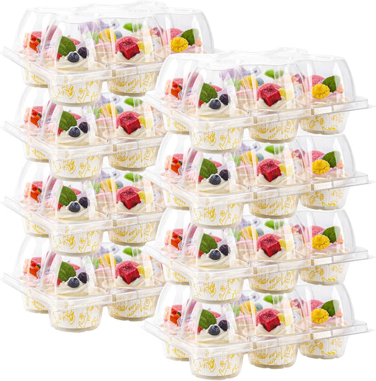 NPLUX 6 Count Cupcake Containers 30 Pack Cupcake Holders Clear Plastic Stackable Cupcake Boxes with Detachable Tall Dome Lids for 180 Cupcakes, BPA Free, Standard Size