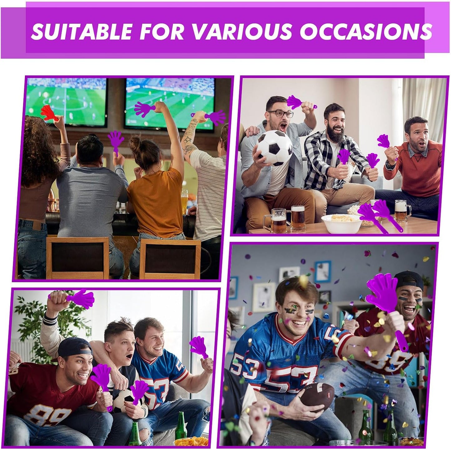 20 Pcs Hand Clappers Noisemakers 7.5 Inch Clappers Noisemakers Plastic Hand Clappers for Birthdays Game Football Sporting Events Cheers Supplies Dance Basketball Football Noisemakers(Purple)