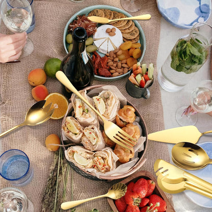 Stainless Steel Serving Utensil Set 10-Piece Buffet Flatware Catering Silverware with Bread Tong,Cake Spatula,Serving Ladles,Salad Fork,Cheese Knife,Large Spoon for Parties Buffet
