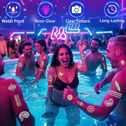 120 PCS Glitter Summer Temporary Tattoos For Kids - Hawaiian Luau Party Favors, Adults Bulk Fun Pool Party Supplies and Tropical Beach Theme Waterproof Decorations