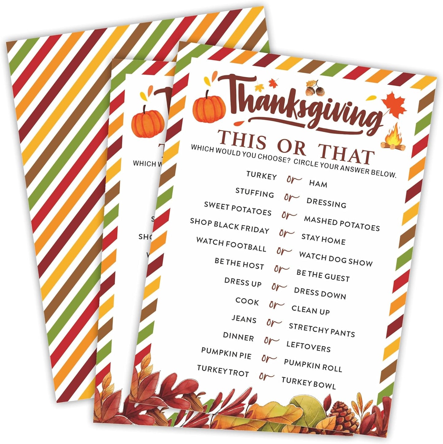 Thanksgiving Scavenger Hunt Game Set, 30 Harvest Stripes Theme Double-Sided Game Cards for Thanksgiving Parties, Family, Friends & Classroom Activities -B04