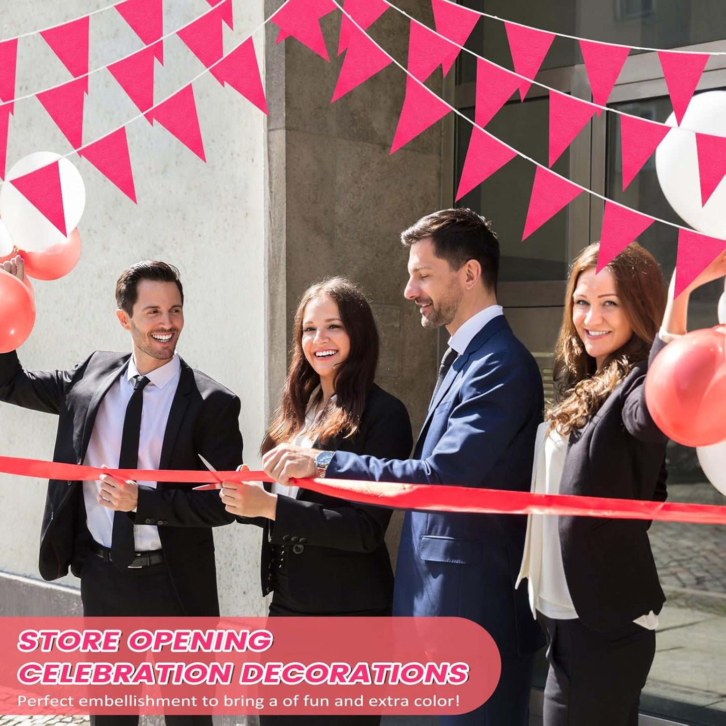 Hahafelt 100 Feet Pennant Banners Flags 75 Solid String Triangle Flags for Grand Opening, Carnival Theme Birthday Party Decoration Outdoor Events Classroom Decoration(Pink)