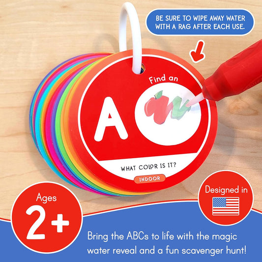 ABC Scavenger Hunt Cards with Magic Water Brush | Alphabet Learning Toys for Kids & Toddlers | Games with Water Doodle (ABC)