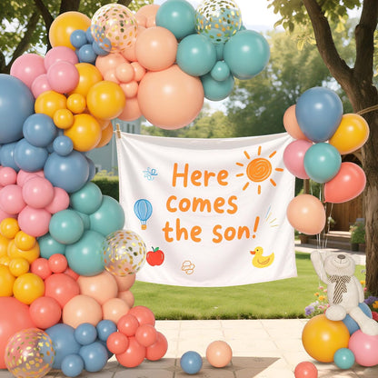 Amandir 153pcs Purple Blue Pink Balloon Garland Arch Kit, Different Sizes 18 12 10 5 inch Teal Yellow Latex Metallic Confetti Balloons for Magic Birthday Engagement Party Decoration