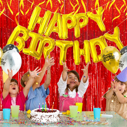 Birthday Party Decorations: 3 Pack 3.3 x 9.9 ft Gold Foil Fringe Curtains Party Supplies, Tinsel Curtain Backdrop for Parties/Birthday/Photo Booth