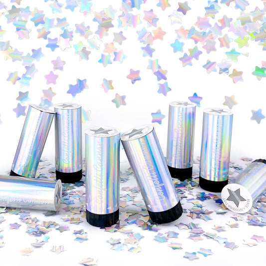 8 PCS Party Confetti Poppers Silver Stars Confetti for Wedding Birthday Graduation Baby Shower Anniversary Christmas New Year's Party Supplies