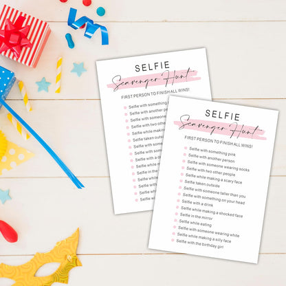 DYIRBIIY Minimalism Birthday Party Game Cards - Selfie Scavenger Hunt - 20 Blush Double-Sided Fill in Style Funny Birthday Party Game Cards for Adults, Party Supplies & Activities - A02