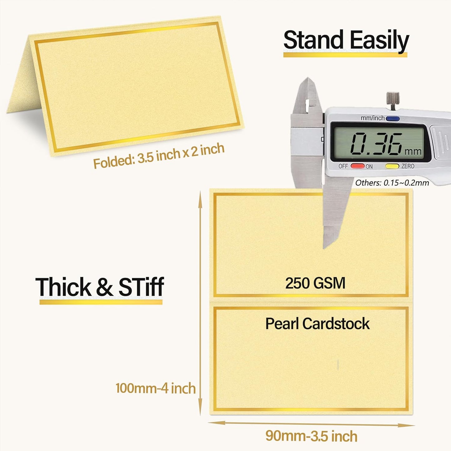 100 Pack Gold Table Cards Place Cards Name Cards for Table Setting, 250g Pearled Table Tents Name Tents, Avery Place Cards for Wedding, Meeting, Party, Reserved Seating Sign (Gold)