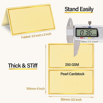 100 Pack Gold Table Cards Place Cards Name Cards for Table Setting, 250g Pearled Table Tents Name Tents, Avery Place Cards for Wedding, Meeting, Party, Reserved Seating Sign (Gold)