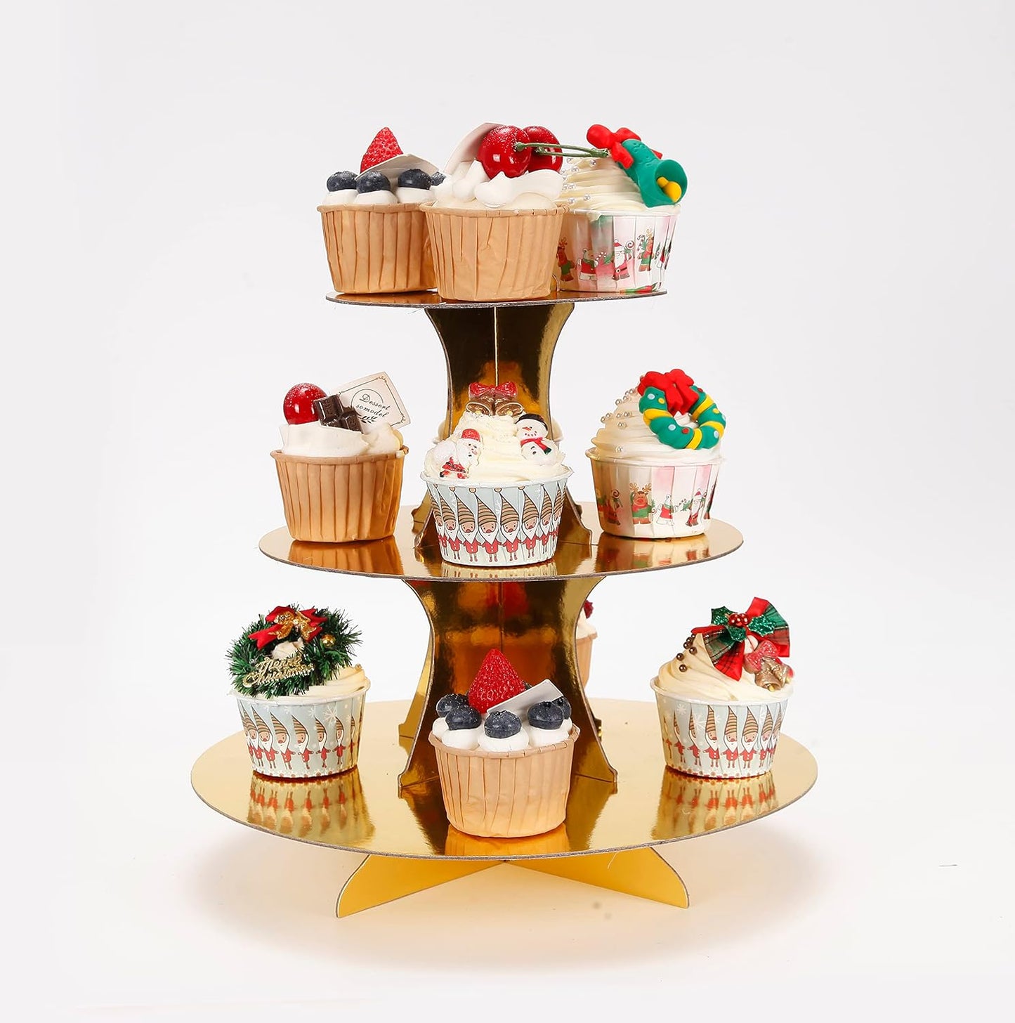 YLDW Cupcake Stand, 3-Tier Cupcake Stand Display, Cardboard Cup Cake Tower Stand, Disposable Dessert Stand for Birthday Tea Party Baby Shower Treat Decorations, Pink