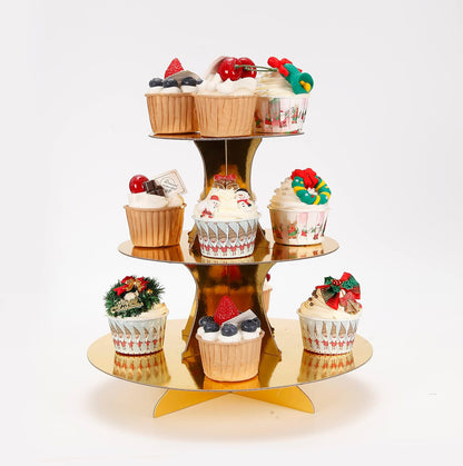 YLDW Cupcake Stand, 3-Tier Cupcake Stand Display, Cardboard Cup Cake Tower Stand, Disposable Dessert Stand for Birthday Tea Party Baby Shower Treat Decorations, Pink