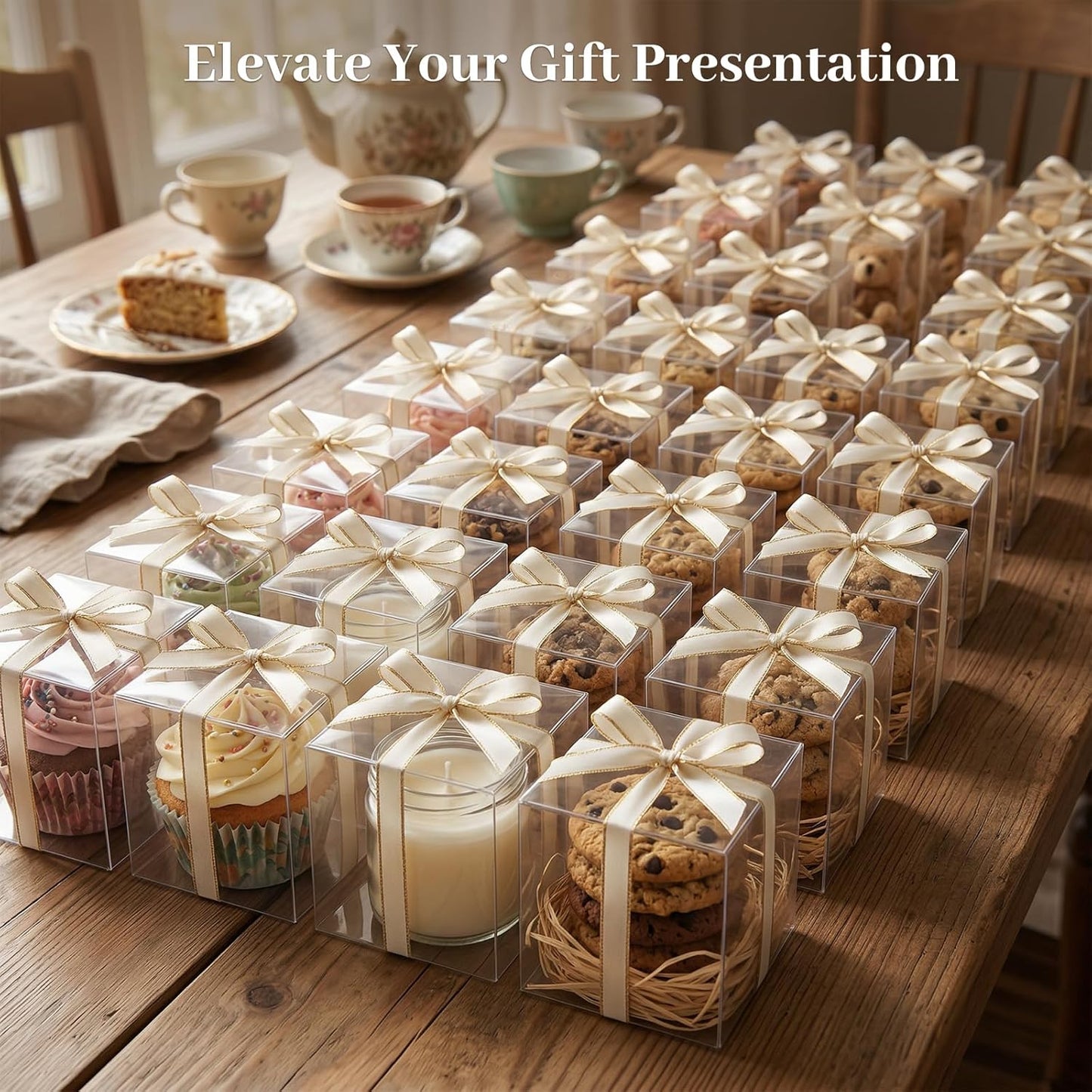 VGOODALL 100 Pcs Clear Favor Boxes, 2x2x2 Inch Small Transparent Cube Gift Boxes for Candy, Macarons, Jewelry, Wedding, Birthday, Baby Shower Party Favors