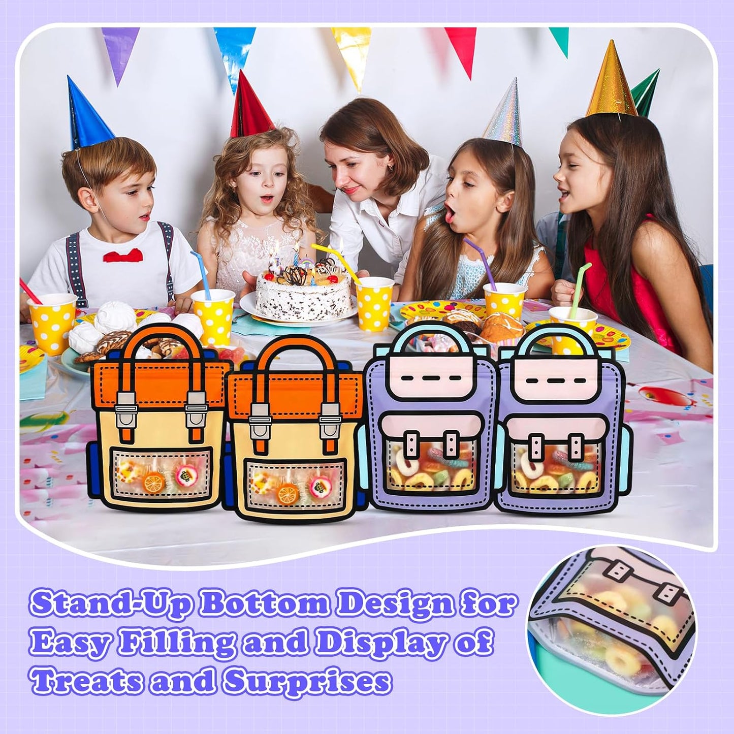 30 PCS Bulk Gift Bags for Kids with Handle,Children Large Goodie Bags with Stand-up Bottom, Grip Seal Party Favor Bag, Students Back to School Treat Bag, Cute Snack Candy Bags for Birthday, Classroom