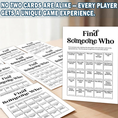 Team Building Games for Work Adults – Find Someone Who Bingo Game, 25 Unique Human Bingo Cards 5x7 Inch, Ice Breaker & Office Games for Parties, Meetings & Events - A05
