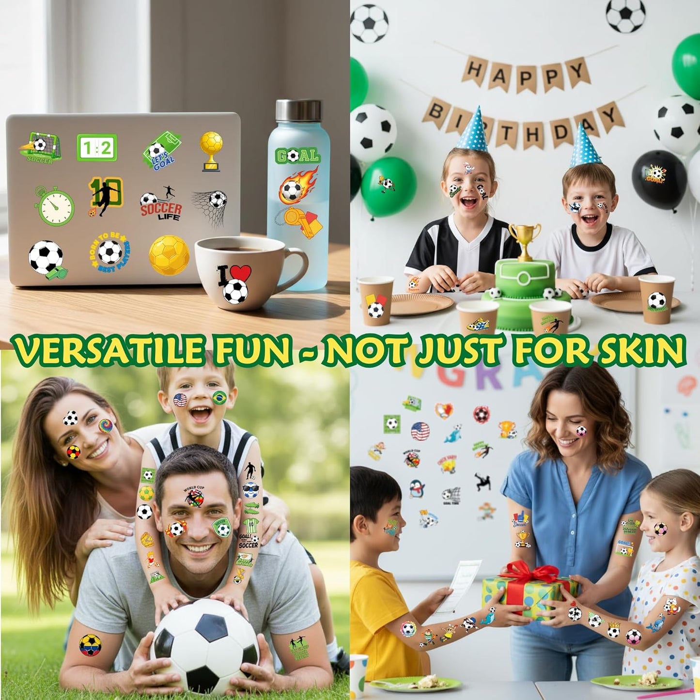 96PCS Soccers Temporary Tattoos Stickers - Sport Soccer Themed Birthday Party Favors Birthday Party Decorations Supplies Accessories Gift Idea For Kids Teen Boys Girls Classroom Prizes Rewards