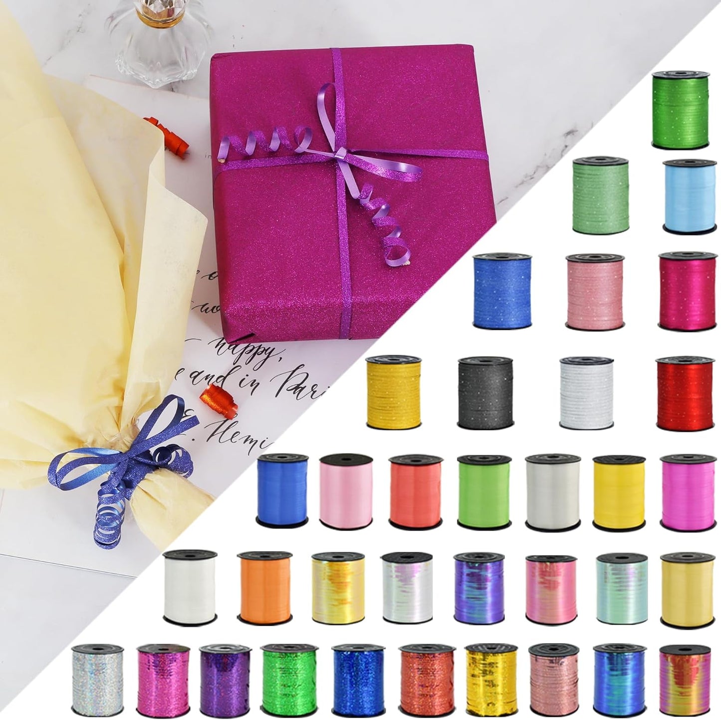 BEISHIDA 500 Yards Red Ribbon Crimped Curling, Balloon String Shiny Metallic Roll for Gift Wrapping Ribbon for Birthday Valentines Day Wedding Mother's Day Party Decorations