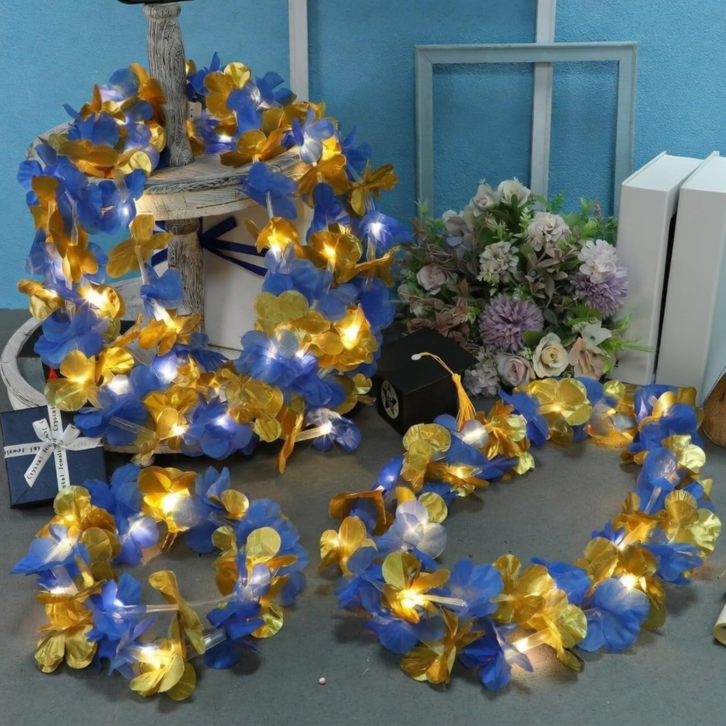 Sherr 24 Pcs LED Leis Light Up Purple and Gold Hawaiian Flower Necklaces, Graduation 2026 Party Supplies, Class of 2026 Leis for Beach Wedding Luau Glow Party Favors