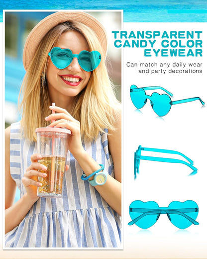 Frienda 20 Pairs Heart Shaped Sunglasses Rimless Candy Color Glasses for Women Men Party Favor