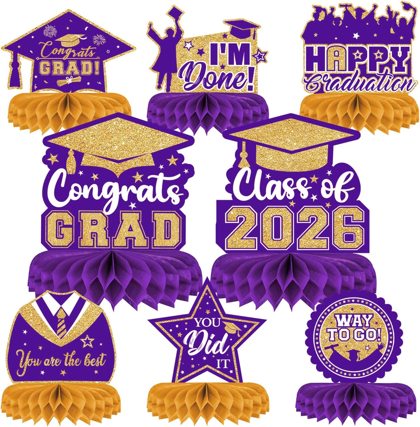 8 Pieces Class of 2026 Graduation Table Decorations - 2026 Congrats Grad Honeycomb Centerpieces, Red Black Graduation Table Toppers Decor for 2026 Graduation Party Decorations Favor Supplies
