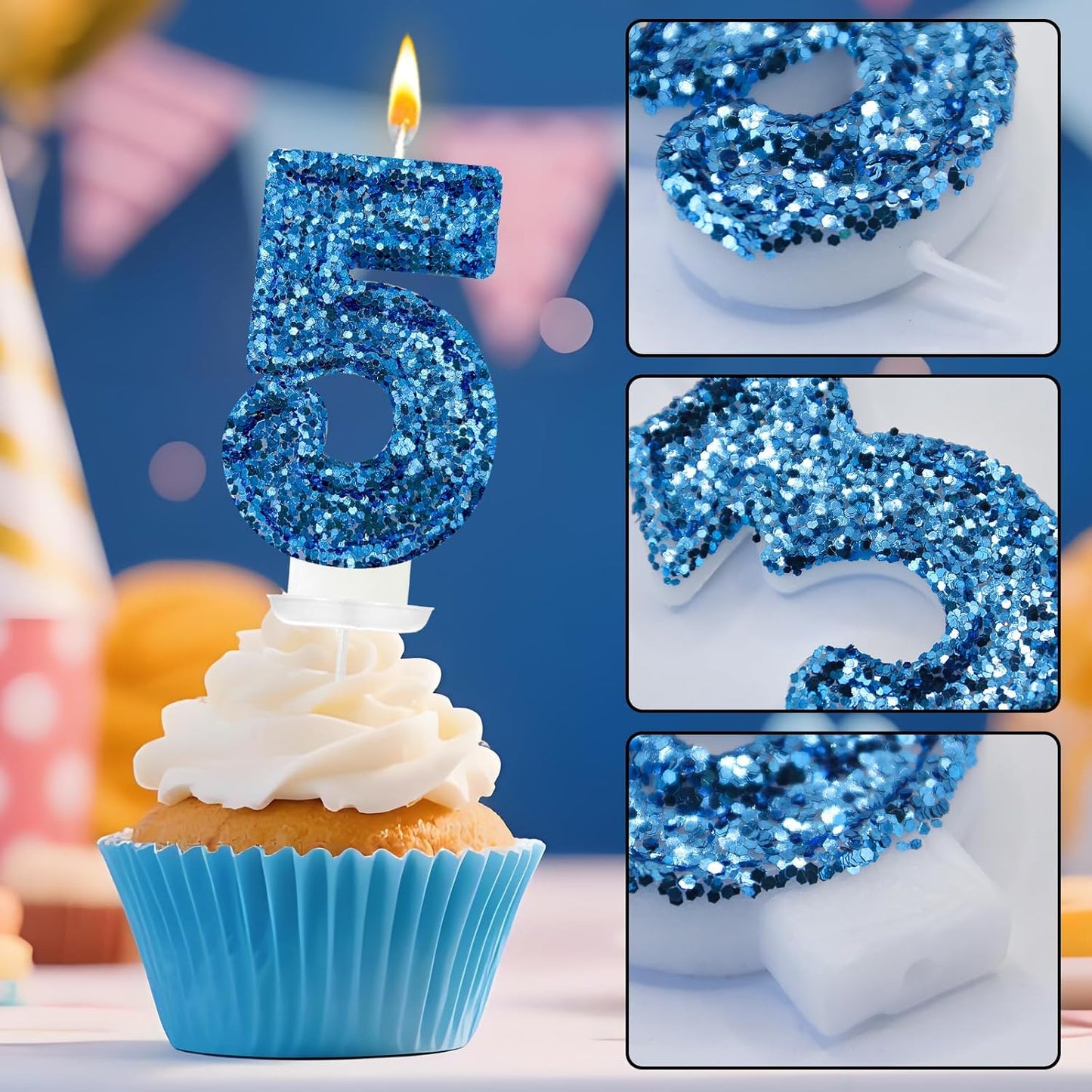 Birthday Number Candles, Glitter Number Candle Cake Decorations with Sequins, Cupcake Decorations for Girls, Women, Party Anniversary Celebrations (Number 6, Purple)