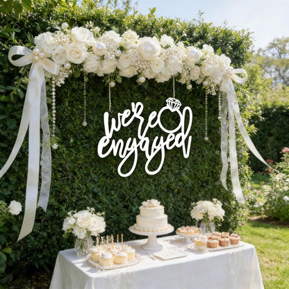 We're Engaged Sign,Wooden Wedding Decor for Backdrop with Diamond Accent,Just Engaged Sign, Engagement Welcome Sign, We’re Engaged Welcome Sign, Engaged Signs, Bridal Shower Decorations Photo Booth Props
