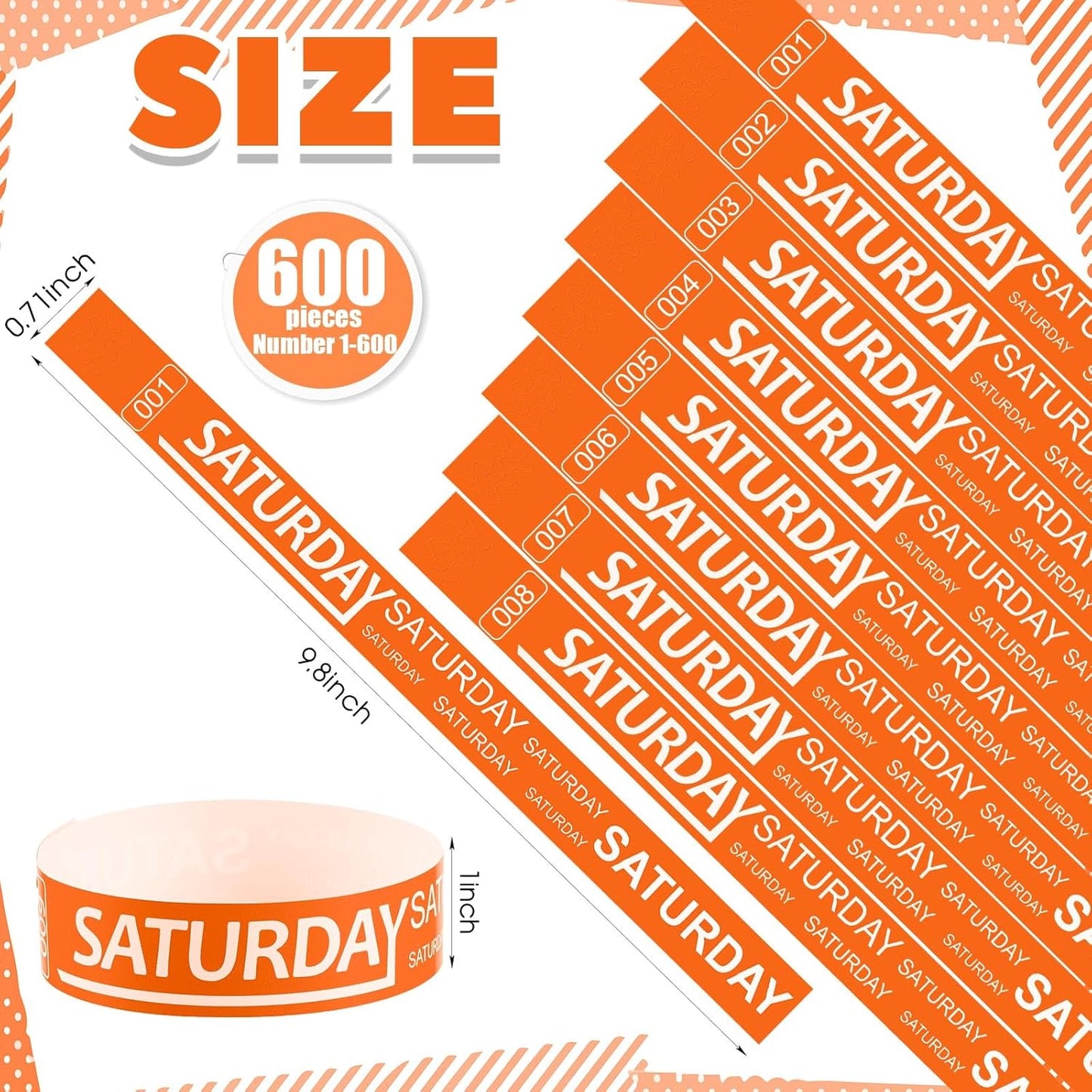 Henoyso 600 Pcs Saturday Paper Wristbands Event Admission Paper Bracelets Numbered Waterproof Party Armbands for Events Day of the Week(Red)