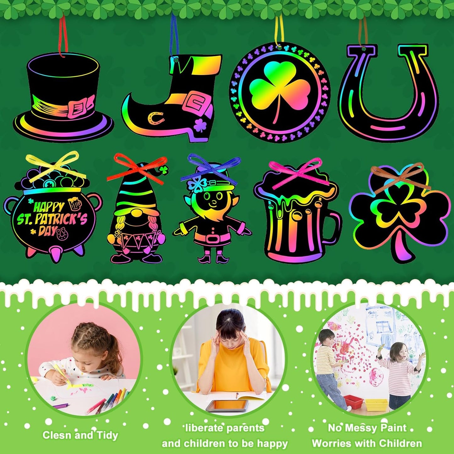 FEBSNOW Valentines Crafts for Kids, 48 PCS Heart Rainbow Magic Scratch Art Day Cards for Kids Classroom Scratch Paper Art for Valentines Day Gifts Party Favors witn Heart Stickers