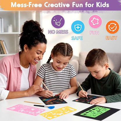 Virmoek 60 Pcs Scratch Art for Kids, Ages 3-8, Rainbow Scratch Paper Kit, Magic Scratch Off Art Craft Set, Mess-Free Kids Craft Supplies, Easter Basket Stuffers, Christmas Toys