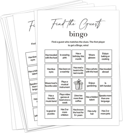 Find The Guest Bingo Cards – 25 Unique Cards, Icebreaker Party Games for Adults, Rustic Blush Pink Mingle Activity for Birthday Parties, Family Reunions, Office Events & Friendsgiving