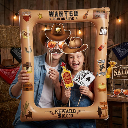 Hawaiian Photo Booth Props & Inflatable Frame, 30Pcs Luau Photobooth Props with Large Inflatable Inflatable Selfie Picture Frame for Summer Tropical Aloha Luau Party Selfie Supplies