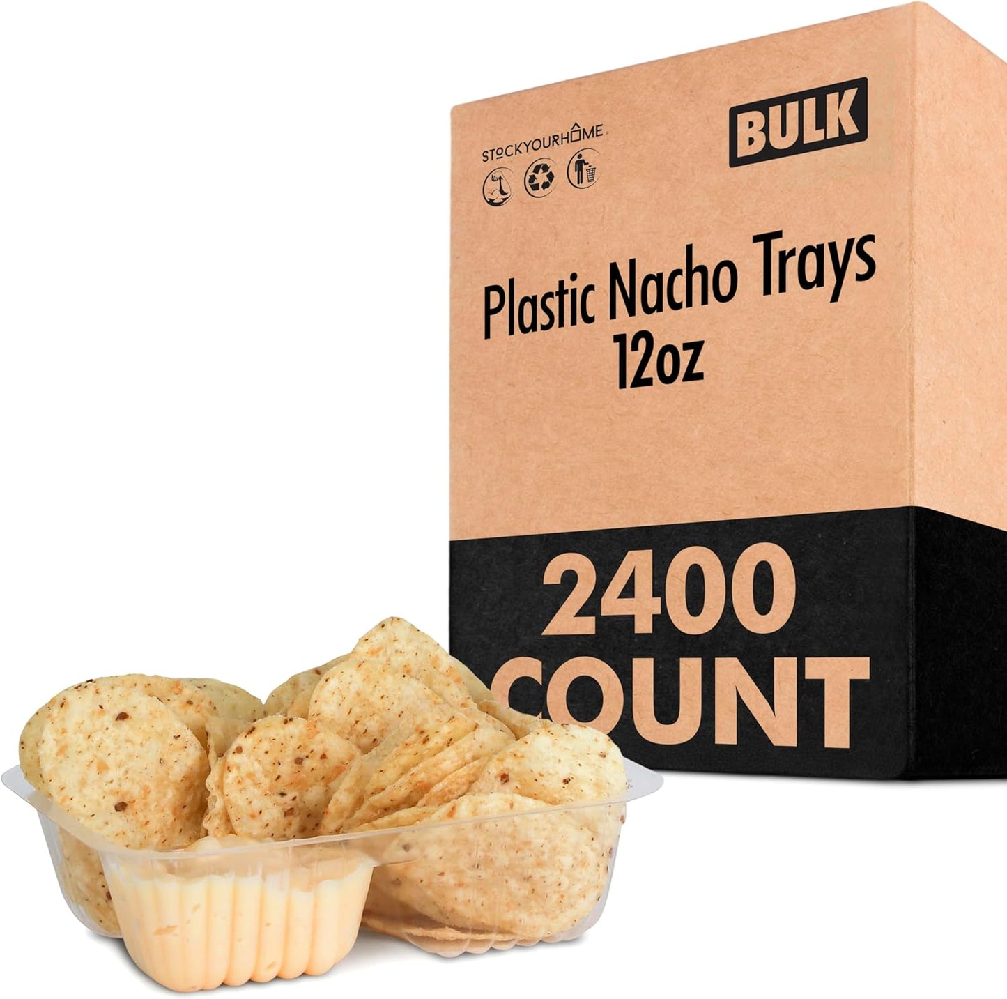 12oz Plastic Nacho Trays (100 Pack) Small Disposable Tray for Nachos & Cheese Dip, Concession Stand Supplies, Movie Night Snacks for Kids, Carnival Party Decorations, Food Boats, Snack Containers…
