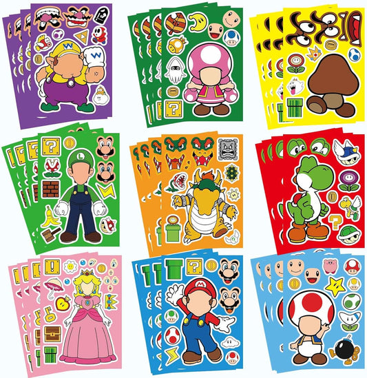 36 Pieces Make-a-face Stickers Pack, Mixed & Matched with 9 Designed Characters(4 of Each) Stickers, Make Your Own Stickers for Kids Teens Party Decoration, Reward, Decor, Gift Idea