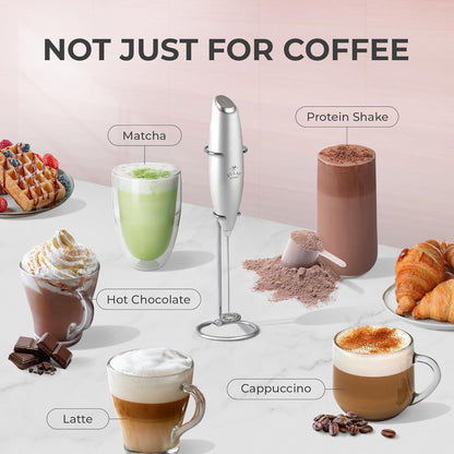 Zulay Kitchen Powerful Milk Frother Wand With Duracell Batteries - Ultra Fast Handheld Drink Mixer - Electric Whisk Foam Maker for Coffee, Lattes, Cappuccino & Matcha - Z1 Motor - Black - Colors D
