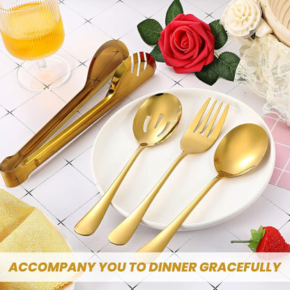Patelai 15 Pcs Black Stainless Steel Serving Utensil Set 8.7" Large Spoons and Slotted Spoon 9.45" Tong 9" Forks Flatware Wedding Party Restaurant Cooking Kitchen Holiday Buffet Banquet Catering Hotel