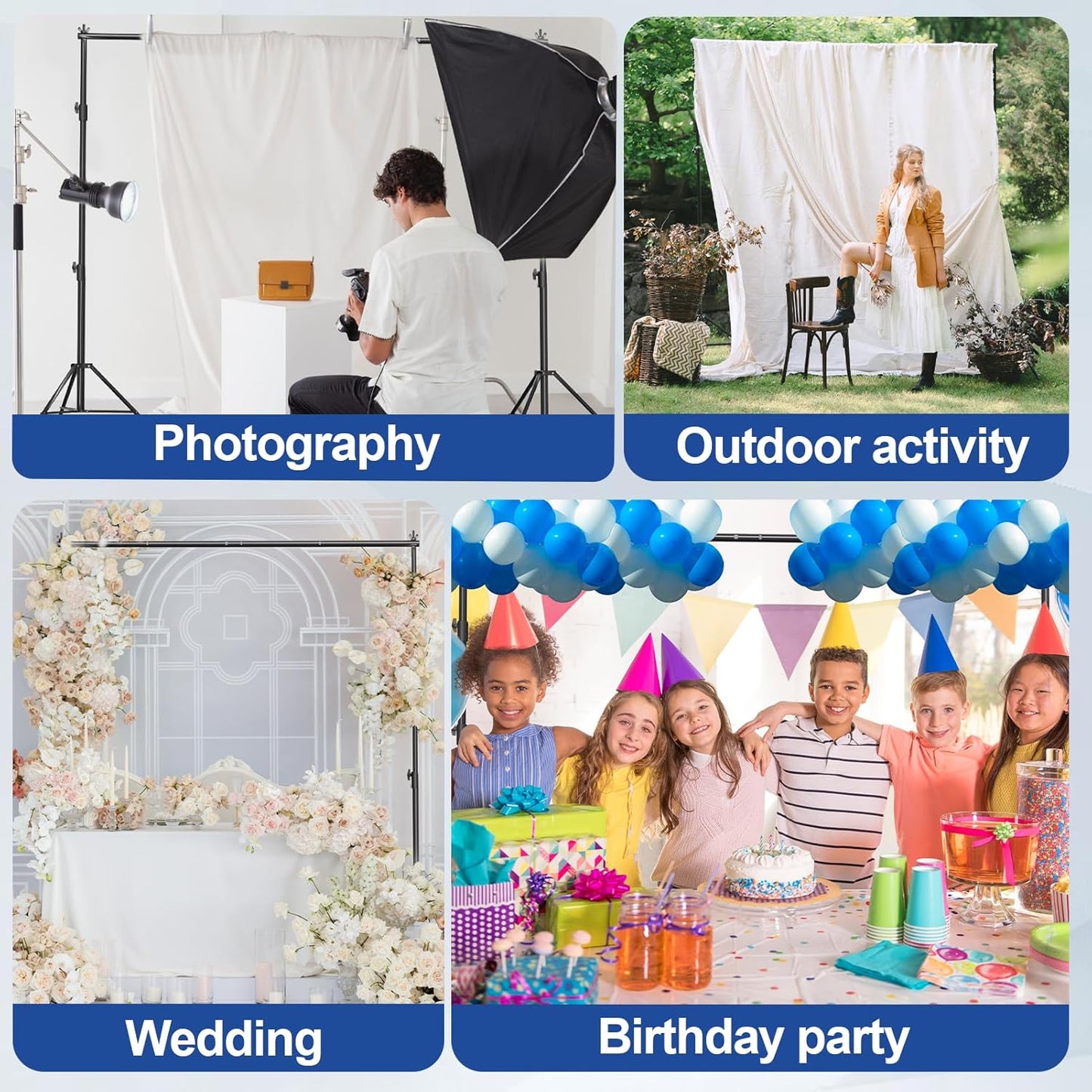12 x 10ft Photo Video Studio Heavy Duty Backdrop Stand, Adjustable Photography Background Support Systemt Kit with Shock-Proof Spring, Carrying Bag, 6 Clamps