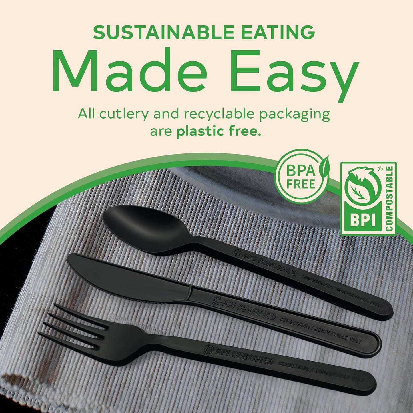 Compostable Cutlery Set, Plant-Based Compostable Utensils Disposable, Dishwasher-Safe Compostable Silverware, 380-Piece Disposable Cutlery, Plant a Tree with Every Box, Ivory White